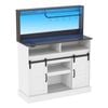 Ufurniture LED Buffet Cabinet with Power Outlet & Sliding Barn Doors Farmhouse Sideboard Kitchen Hutch White