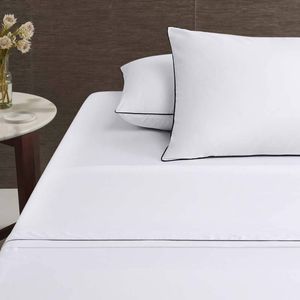 Accessorize Bedroom Collection King Hotel White/Black Deluxe Cotton Piped Sheet Set