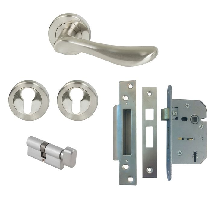 Miles Nelson Satin Nickel Anzio Round Rosette Entrance Set