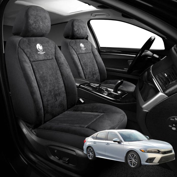 Australian Goose Edition Front Seat Covers for Honda Civic 2022 - Current (11th Gen) - Suede, Universal Fit - Black