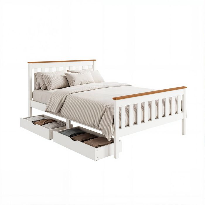 Artiss Wooden Bed Frame Double Size Wood Beds Base with 2 Drawers PONY