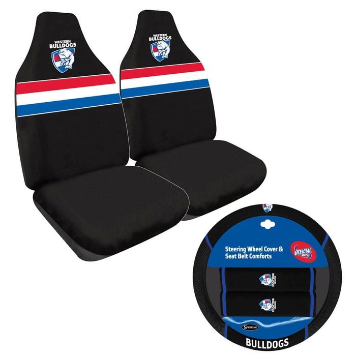 Western Bulldogs Official Afl Seat Cover And Steering Wheel Cover Combo