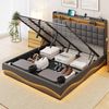 Homfurn King Bed Frame with Storage, Gas Lift Bed King Size Upholstered with LED Lights Charging Station, Noise Free, Grey
