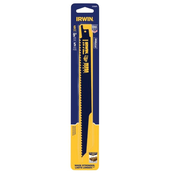 Irwin 9" 6TPI Bi-Metal Wood Cutting Reciprocating Saw Blade - 5 Pack