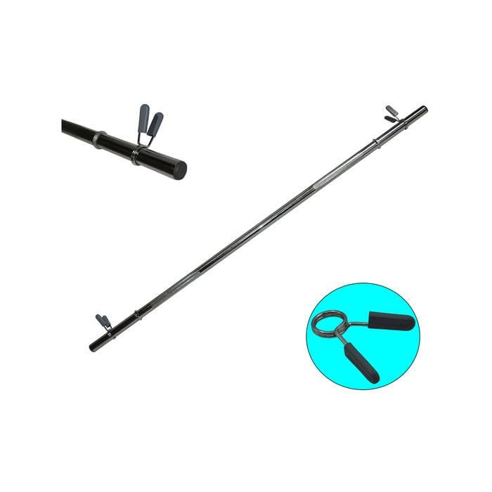 140cm - 30mm Diameter Hollow Barbell Bar With 2 Spring Collars - Max Load 70kg