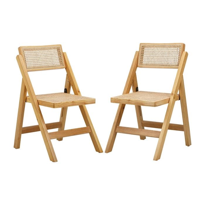 Oikiture 2x Dining Chairs Folding Rattan Chair Wooden Natural