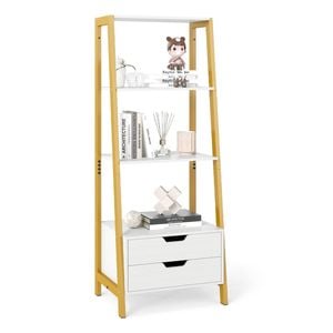 Costway Ladder Bookshelf Display Rack Drawer Bookcase White