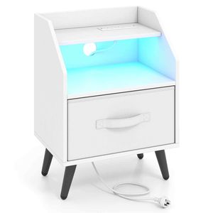 Costway Bedside Table Storage Nightstand w/Folding Fabric Drawer-White