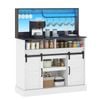 Advwin Farmhouse LED Sideboard Buffet Storage Cabinet with Sliding Barn Doors and Charging Station White