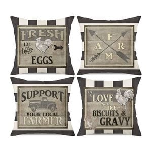 Catzon 4 Pcs Vintage Throw Pillow Covers Linen Farmhouse Home Decor-Set F