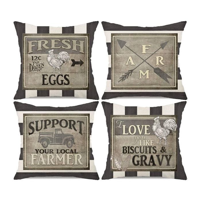 Catzon 4 Pcs Vintage Throw Pillow Covers Linen Farmhouse Home Decor-Set F