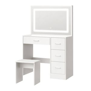 Oikiture Dressing Table Stool Set Large Makeup Mirror Vanity White