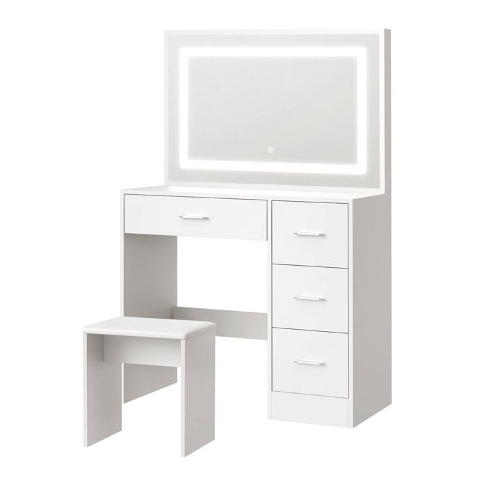 Oikiture Dressing Table Stool Set Large Makeup Mirror Vanity White