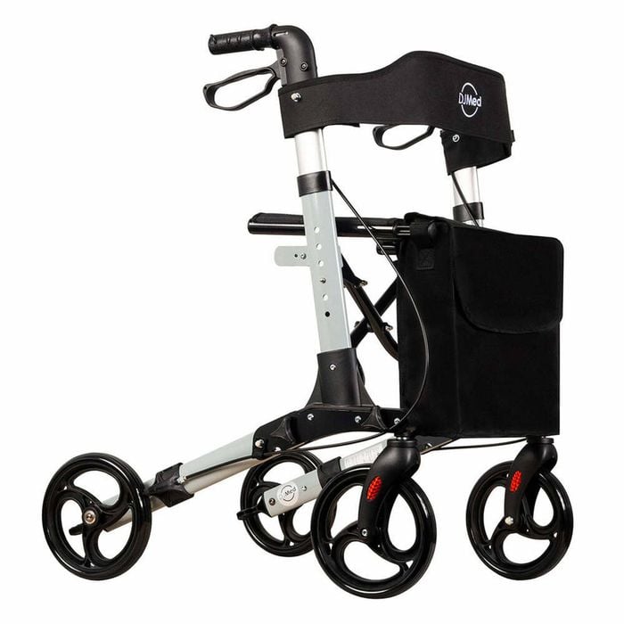 Euro Walker 4-wheeled Rollator - Lightweight, Adjustable Aluminium Walker With Padded Seat - Grey