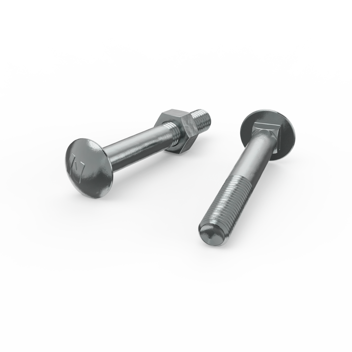 ZENITH M10 x 75mm Zinc Plated Cup Head Bolt and Nut - Each