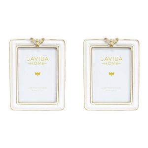 2PK LVD Resin Bee Photo/Picture Frame 5x7 16x1.5x21cm Crisp White/Gold