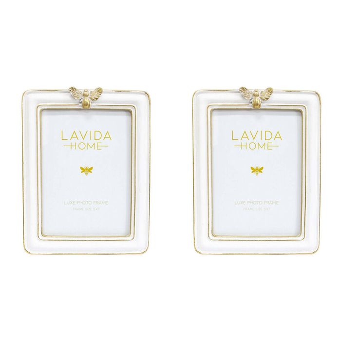 2PK LVD Resin Bee Photo/Picture Frame 5x7 16x1.5x21cm Crisp White/Gold