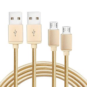 iWill 2 Pack 2m Long Data Transfer Charger Charging Micro USB Cable Cord for Android Phone Device Tablet Braided Gold Nylon Bulk
