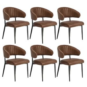 Oikiture 6x PU Leather Dining Chair Kitchen Padded Seat Brown