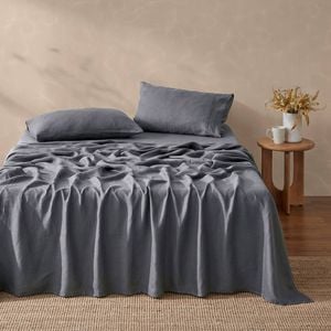 Natural Home Vintage Washed Hemp Linen Sheet Set Charcoal - Queen Bed