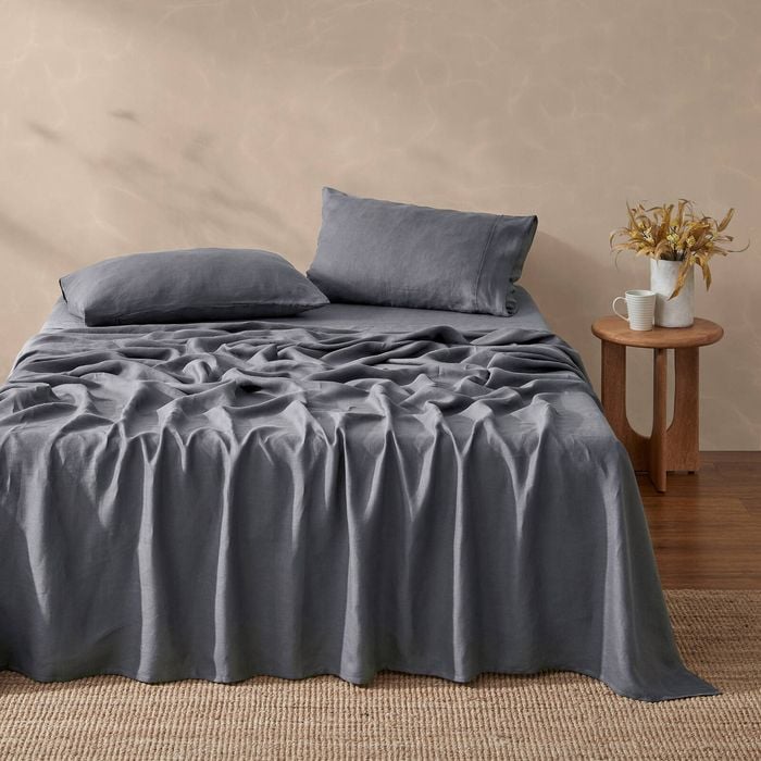 Natural Home Vintage Washed Hemp Linen Sheet Set Charcoal - Queen Bed