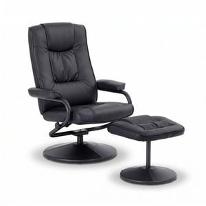 Artiss Recliner With Ottoman 360-degree Swivel Recliner Chair And Ottoman Set Pu Leather Black