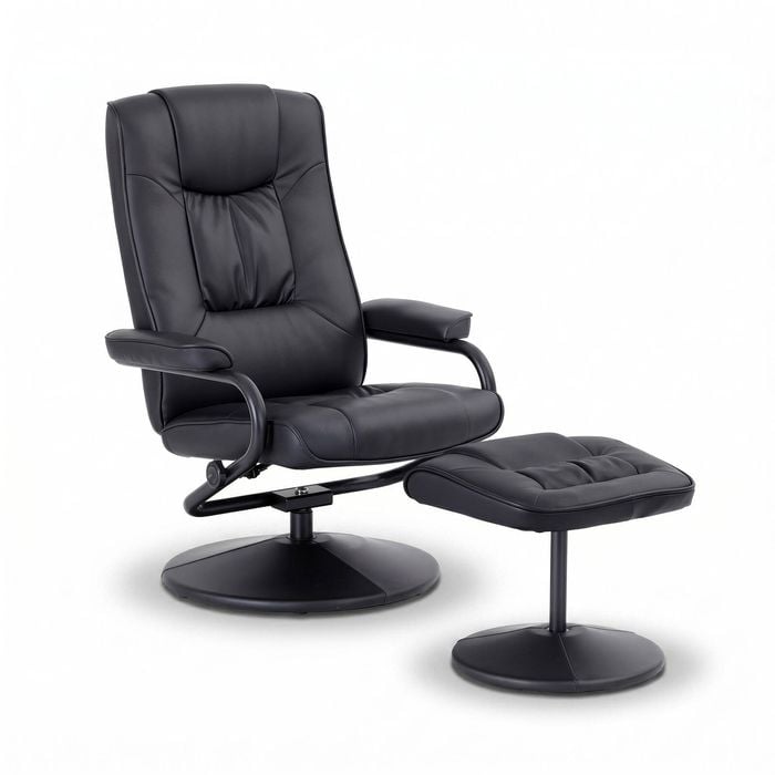 Artiss Recliner With Ottoman 360-degree Swivel Recliner Chair And Ottoman Set Pu Leather Black