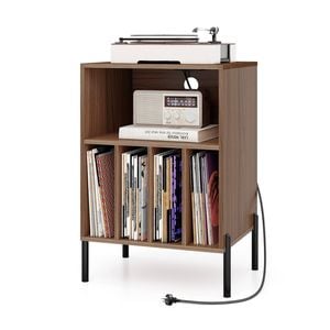 Costway Record Player Stand W/charging Stationt Bedside Table White