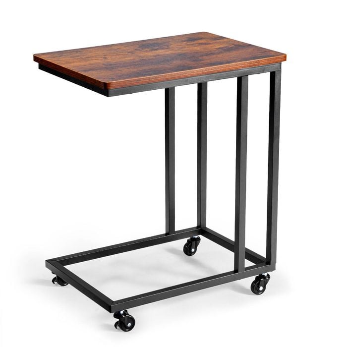 VEVOR C Table Brown and Black with Metal Frame Rolling Casters for Living Room Bedroom Office