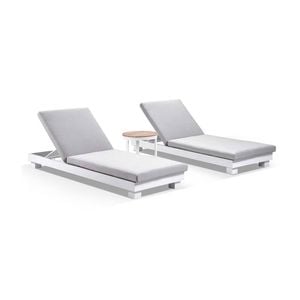 Santorini Sun Lounge Set - Round Table White - Textured Olefin Grey