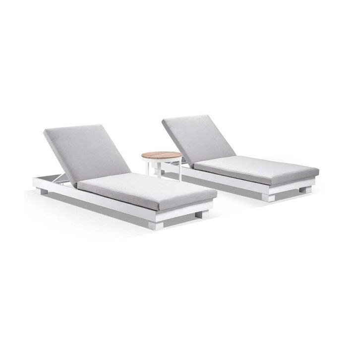 Santorini Sun Lounge Set - Round Table White - Textured Olefin Grey