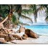 Rocks And Palm Trees Along the Shore  Print 100% Australian Made 90 x 60cm  (Stretched)