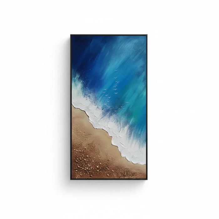 Cerulean Shore: Hand-Painted Coastal Abstract Oil Painting (60x120cm)