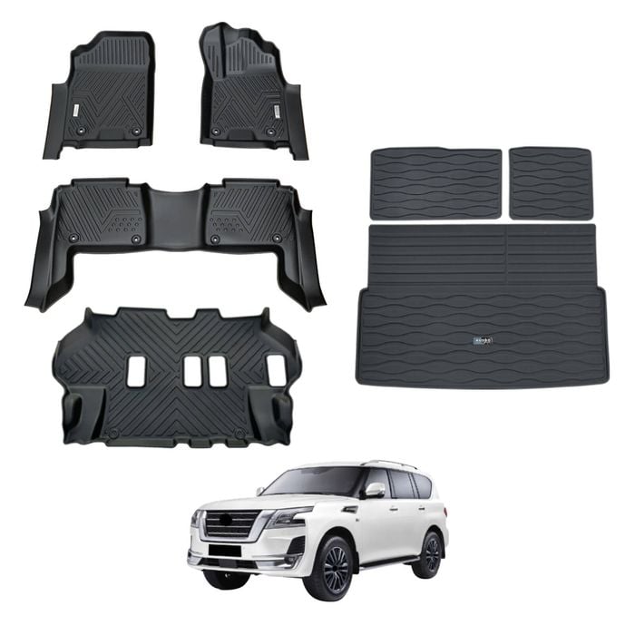 AUSGO Floor Mats & Boot Liner Set for Nissan Patrol Y62 2012-Onwards Car Floor Liners Cargo Mat