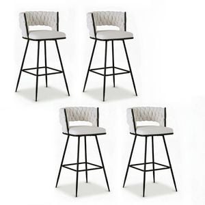 Artiss Bar Stools x4 Kitchen Dining Woven Velvet Ivory