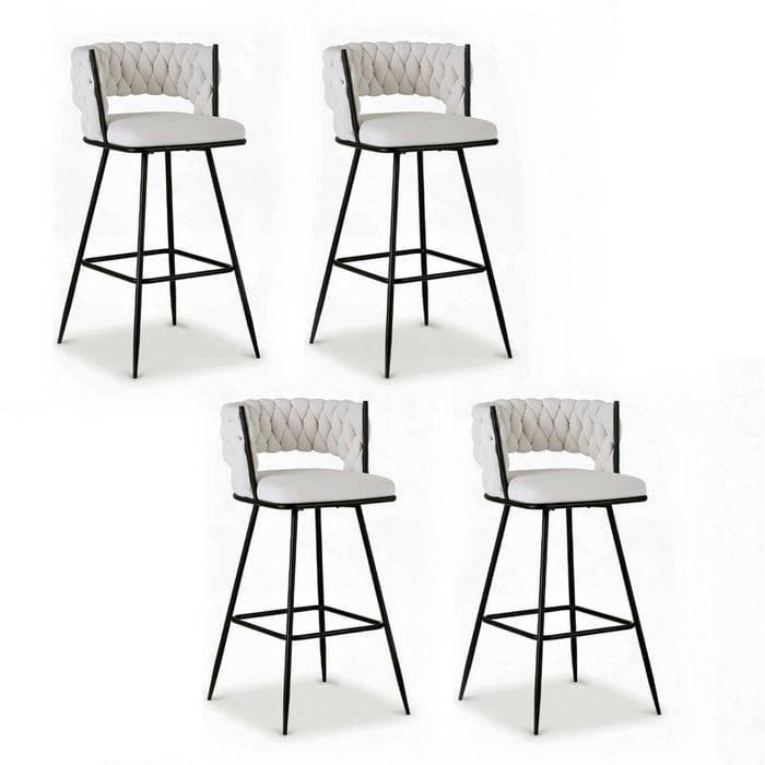 Artiss Bar Stools x4 Kitchen Dining Woven Velvet Ivory