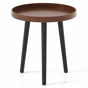 Costway Round Coffee Table Sofa Bedside Table Bamboo Leg Brown