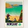 Galrie Newquay on the Cornish Coast Vintage Travel Poster Charm Décor, Wood Frame, A2 42 x 60cm (16 x 24inch)