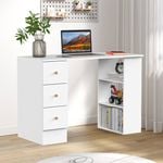 Advwin Computer Desk with 3 Drawers Storage White