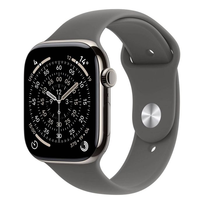 Apple Watch Series 11 GPS + Cellular 42mm Natural Titanium Case w/ Stone Grey Sports Band (S/M)