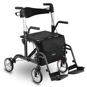 Altus Transit 2-in-1 Folding Mobility Walker & Transport Wheelchair - Black
