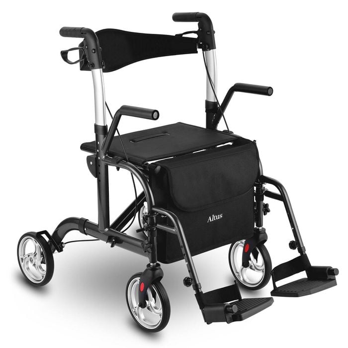 Altus Transit 2-in-1 Folding Mobility Walker & Transport Wheelchair - Black