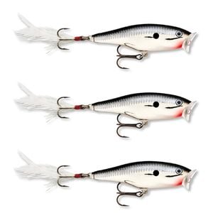 3x Rapala 7cm Skitter Pop Topwater Popper Fishing Lures - Chrome