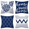 Set of 4 Luxton Abstract Home Lover Square Cushion Covers (Navy Blue)