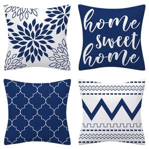Set of 4 Luxton Abstract Home Lover Square Cushion Covers (Navy Blue)