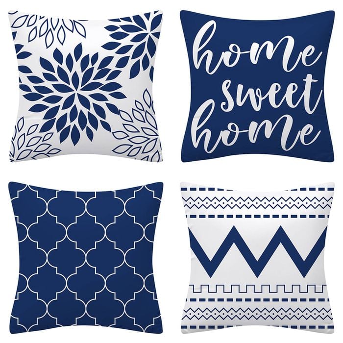 Set of 4 Luxton Abstract Home Lover Square Cushion Covers (Navy Blue)