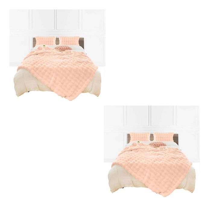 SOGA 2X 60x200cm Pink Double Layer Rabbit Fur Throw Blanket