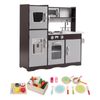 Keezi Wooden Kids Play Kitchen with Pretend Food Set Dark Brown 80cm