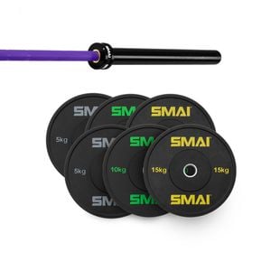 Smai 75kg Hd Bumper Plate Set Inc 15kg Barbell - 15kg Purple Barbell