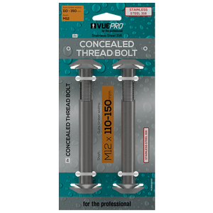 VUEPRO 110-150mm M12 Stainless Steel Concealed Thread Bolt - 2 Pack